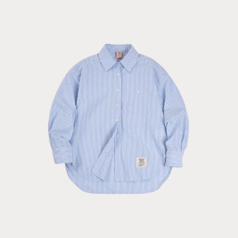 Women's French Striped Shirt – Oversized Blue & White Long Sleeve Blouse, Casual Spring Top
